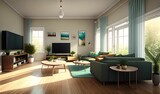 modern living room, digital art illustration