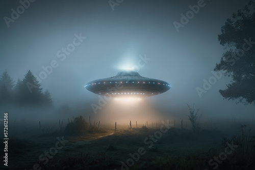 ufo in the fog, created by a neural network, Generative AI technology