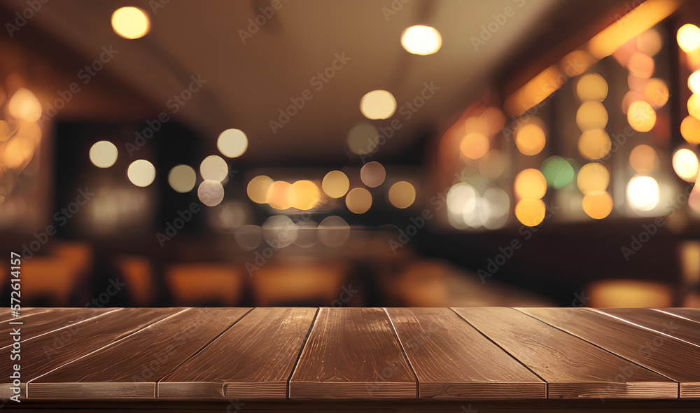 Empty Rustic Wood table / wooden / with blurred soft light restaurant ...