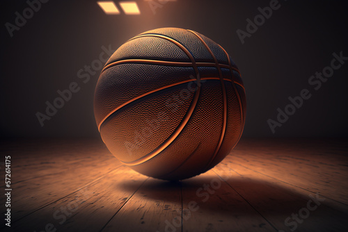 Photography of basketball ball in basketball field. Ai generated art