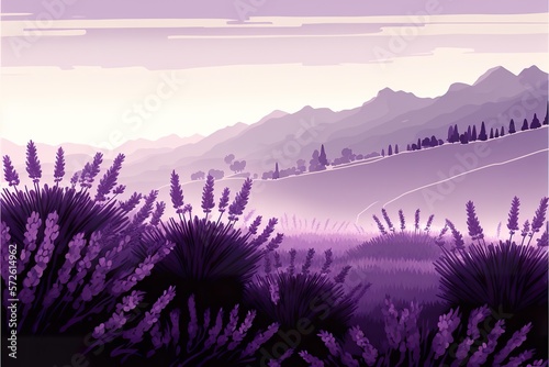 Lavender fields beautiful landscape created with Generative AI 