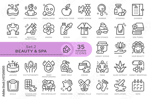 Set of conceptual icons. Vector icons in flat linear style for web sites, applications and other graphic resources. Set from the series - Beauty and SPA. Editable outline icon.	
