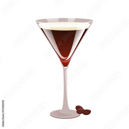 "Espresso martini" cocktail.Classic alcoholic cocktail with vodka, coffee liqueur, coffee.Vector illustration.
