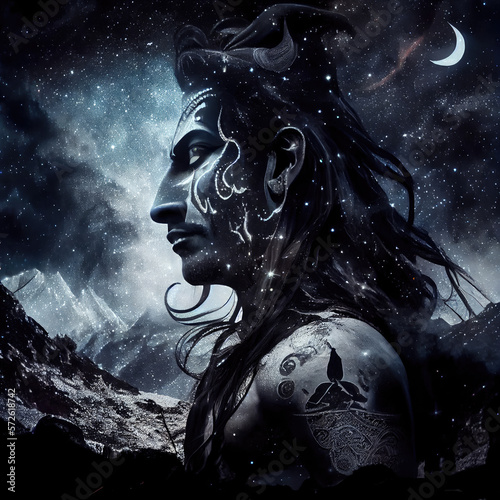 Lord Shiva in mountains, generative AI photo