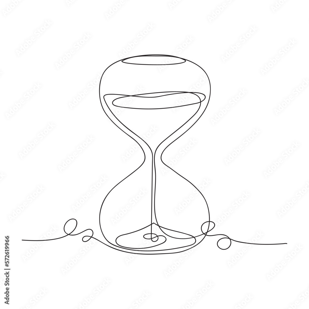 Art line one continuous line drawing of hourglass with flow sand ...