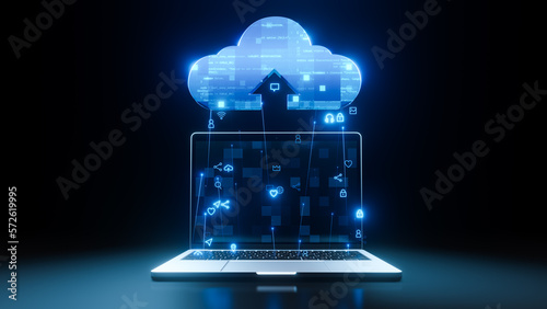 Obraz na płótnie laptop upload big data to cloud technology.