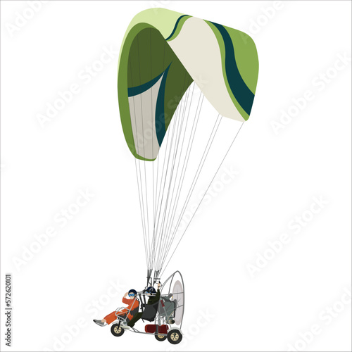 Preparation for flights on paramotors. Flying on paramotor. 
tricycle vector painting