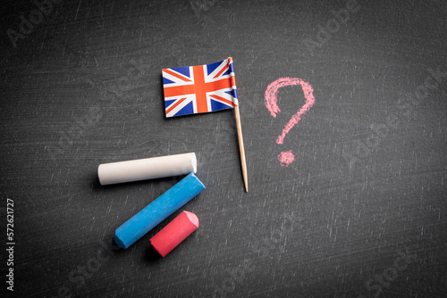 British flag on dark chalkboard background. Business, politics, travel and education concept