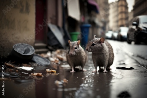 deux rats dans une rue d'une grande ville comme Paris - illustration ia photo