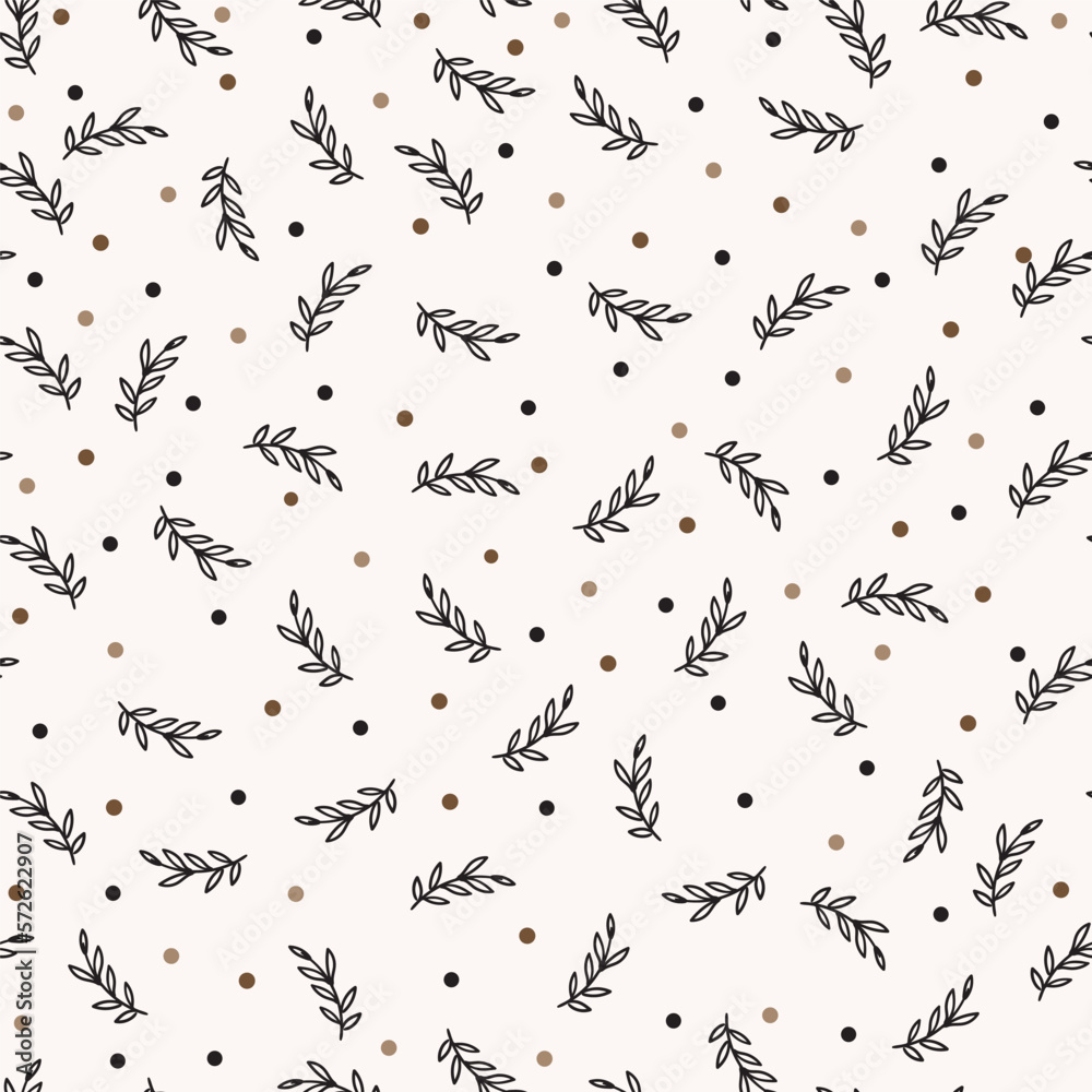 Abstract botanical and dots elements seamless pattern. Neutral colors. Trendy minimal style. Abstract botanical and dots elements seamless pattern. Neutral colors. Trendy minimal style.