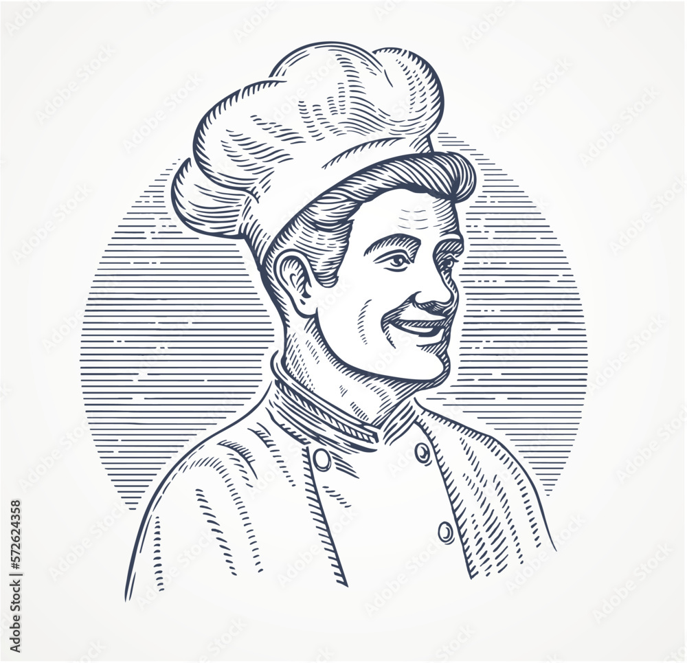 Chef cook, illustration drawn in the graphic style of an engraving ...
