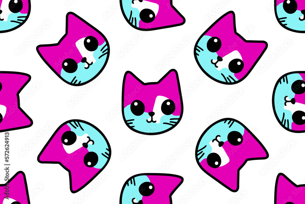 Cat vector pattern with cat faces. Seamless print illustration for children. Cat vector pattern with cat faces. Seamless print illustration for children.