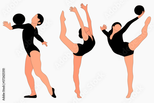 Set of silhouettes of gymnasts. Sport artistic gymnastics. Sports queen. Flat style. Isolated vector