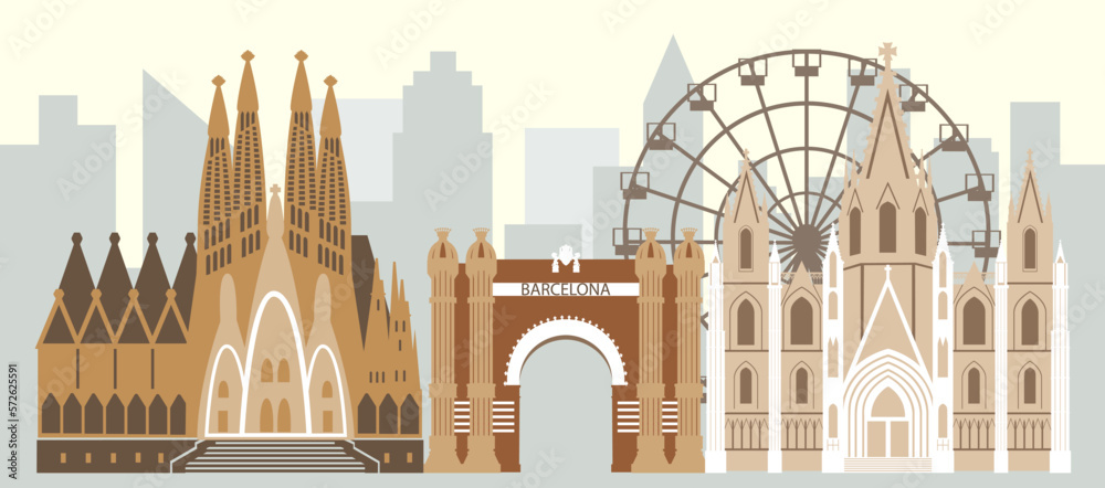 Set of Barcelona landmarks