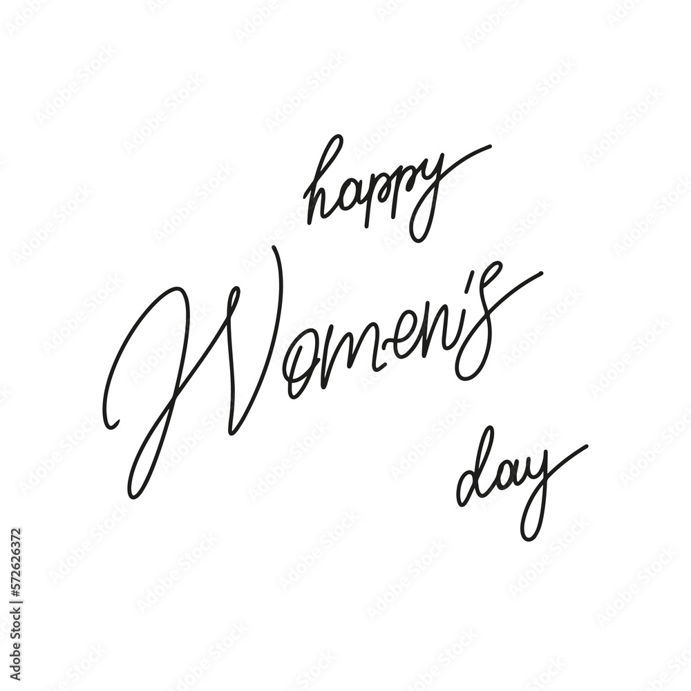 Happy women's day hand drawn lettering. Black text isolated on white for postcard, poster, banner design element. Happy Women's Day script calligraphy. Ready holiday lettering design. Happy women's day hand drawn lettering. Black text isolated on white for postcard, poster, banner design element. Happy Women's Day script calligraphy. Ready holiday lettering design.