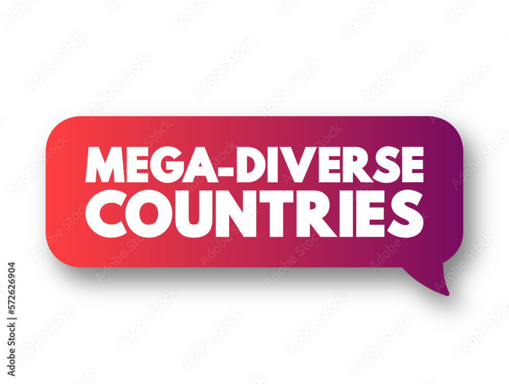 Mega-diverse countries - those that house the largest indices of biodiversity, including a large number of endemic species, text concept message bubble Mega-diverse countries - those that house the largest indices of biodiversity, including a large number of endemic species, text concept message bubble