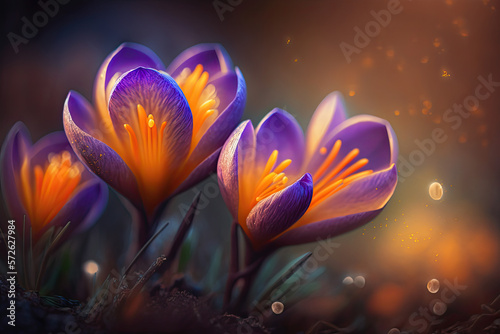 spring  crocus flowers. Generative AI image.