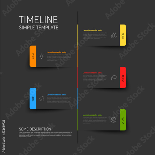 Simple vertical infographic timeline template made from dark gray paper stripes