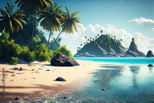 beach with palm trees and sea Generative AI