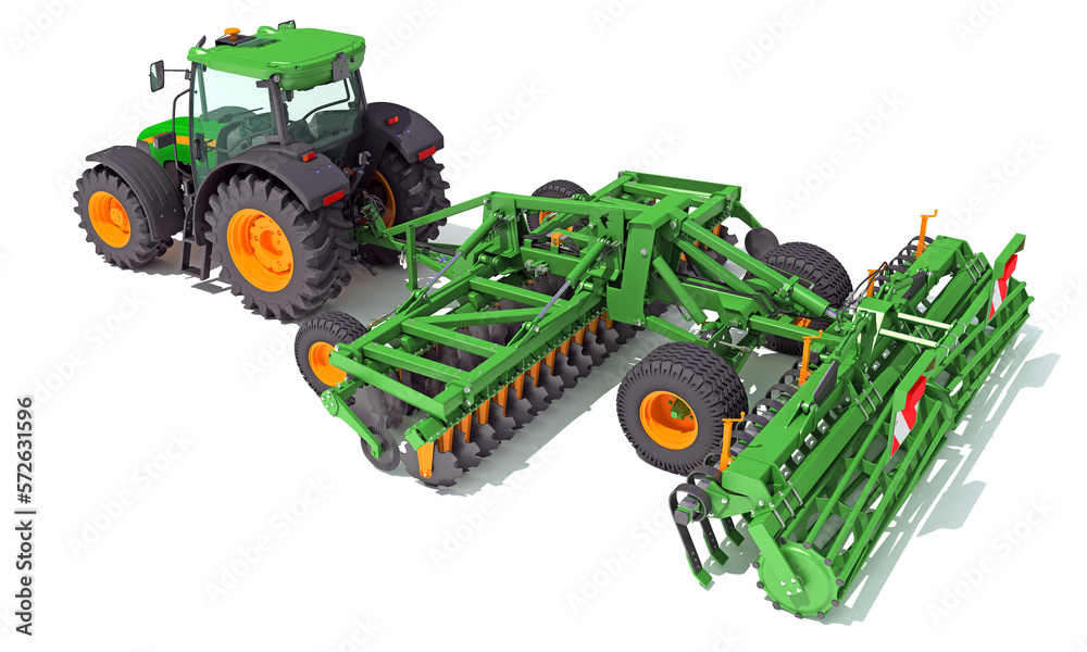 Farm Tractor 3D rendering on white background Farm Tractor 3D rendering on white background