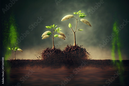 plant growingplant growing on soil Generative AI on soil Generative AI