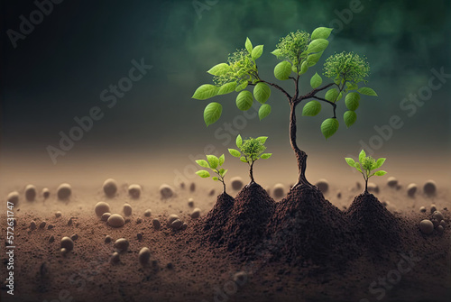 plant growingplant growing on soil Generative AI on soil Generative AI