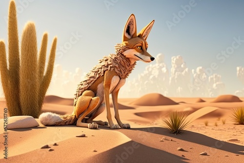 Cute Cartoon Coyote in the Desert  Created with Generative AI 