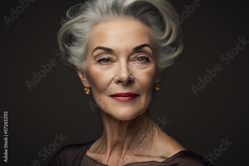 Fotografía de estudio de mujer madura con el pelo blanco muy elegante, empresaria, mujer de éxito, creado con IA generativa