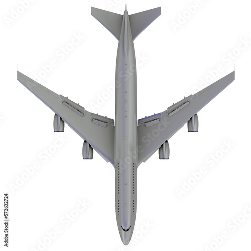 Top view of aircraft in flight 3D rendering on white background