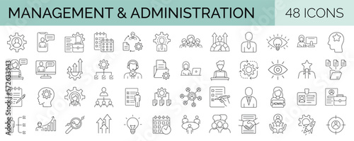 Fotografia Set of 48 line icons related to management and administration