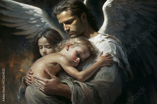 Fotografija A passed away dad is now an angel in heaven, comes to hug his young children goo