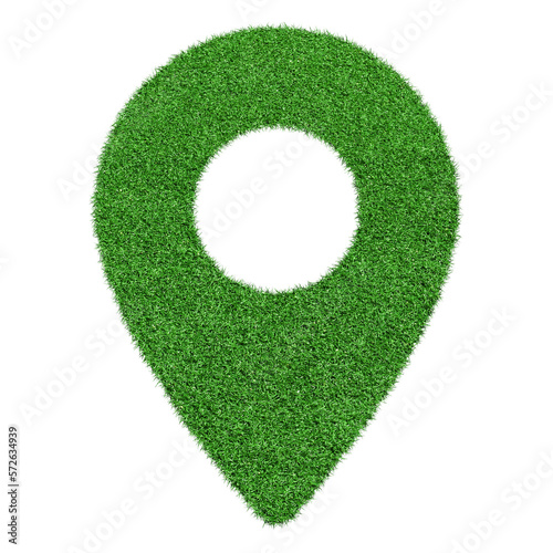 Pin point icon made from Green grass isolated on transparent background PNG file. photo