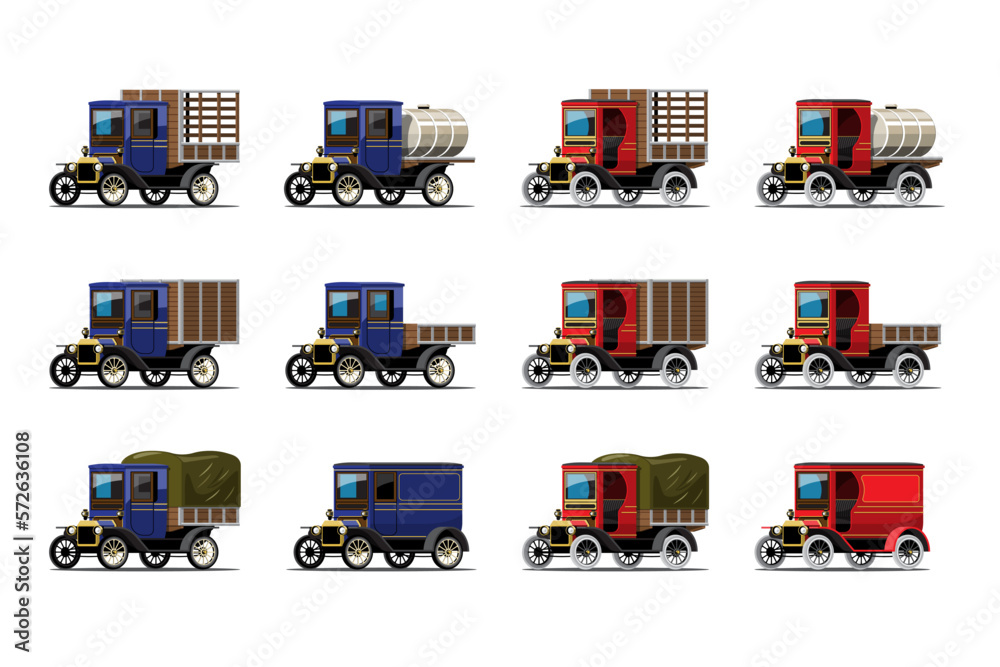 Fototapeta premium set of old vintage truck isolated on white background