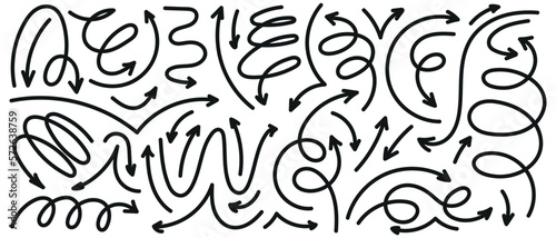 Doodle spiral arrows icon. Design quirky twist zigzag line, spring coil, curve wave. Vector illustration