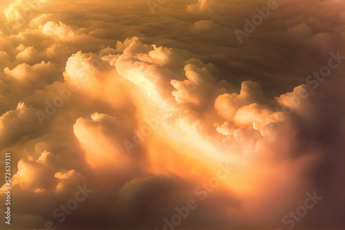 Beautiful sunset view above the clouds. Generative AI © EzhmaStudio