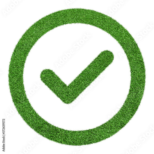 Tick sign element. Checkmark icon made from Green grass isolated on transparent background PNG file.