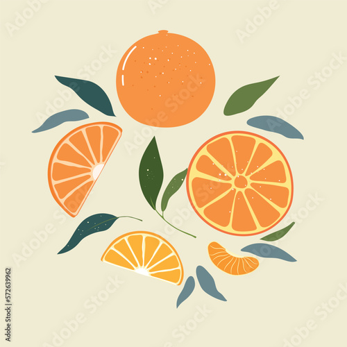 Pattern with fresh oranges for fabric, label designs, t-shirt print, kids room wallpaper, fruit background. Orange style slices