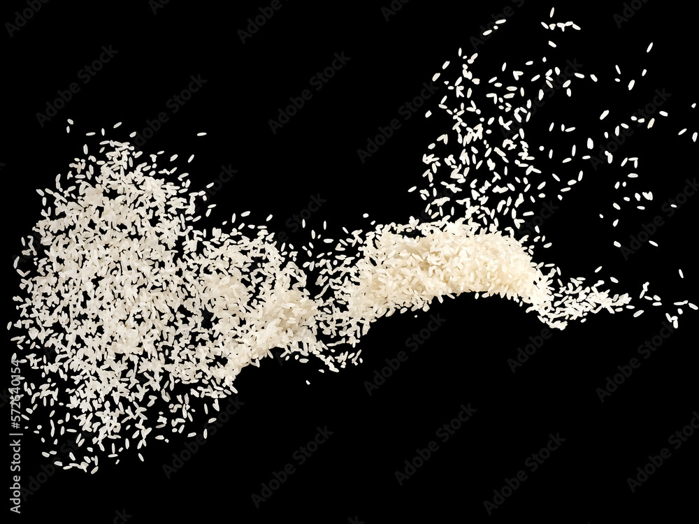 White rice explosion on black background White rice explosion on black background