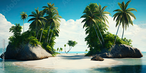 Beautiful landscape of tropical beach with turquoise water. Ai generative