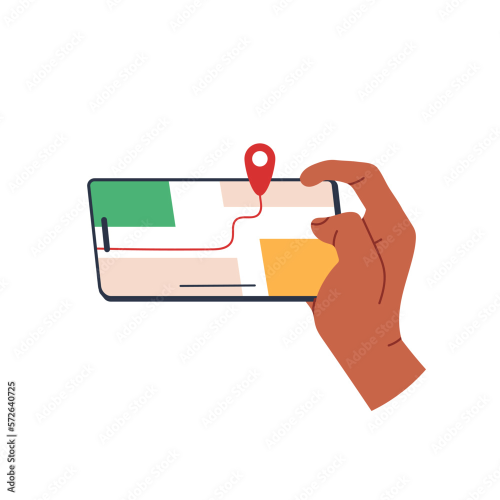 Phone in hand. Scrolling, information search, social networks. Flat vector illustration