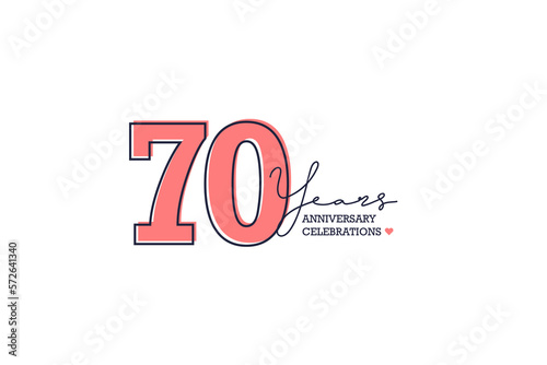 70 years anniversary. Anniversary template design concept with peach color and black line, design for event, invitation card, greeting card, banner, poster, flyer, book cover and print. Vector Eps10