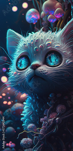 Cute space kitten. Generative AI. 