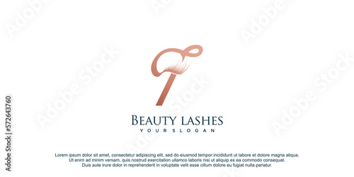 Beauty lashes logo with initial letter T concept and unique style design icon premium vector