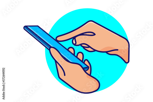 Illustration of a hand-clicking mobile phone modern cartoon vector white background