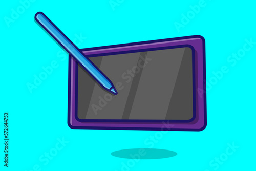 Illustration of a modern tablet stylus pencil cartoon vector cyan background
