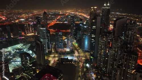 Wallpaper Mural Panoramic aerial view of Downtown Dubai skyline buildings, luxury hotels at night Torontodigital.ca