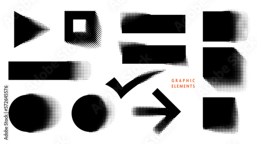 
Set of Grunge Halftone Graphic Elements. Blurry Geometric Shapes. Vector Illustration.