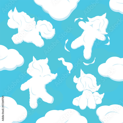 unicorns clouds white silhouette set, kid imagination sweet dreams vector Illustrations © Tatiana