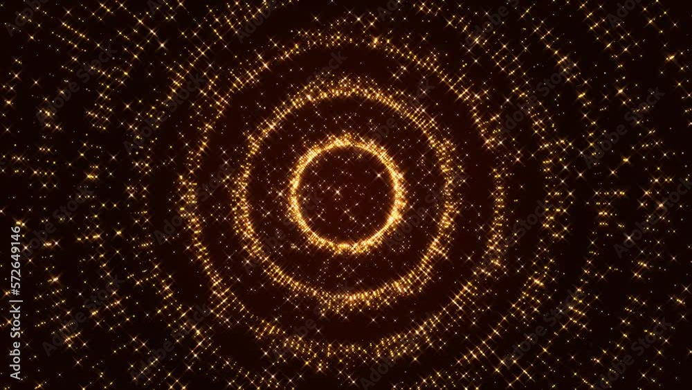 golden shiny glowing stars and particles on dark background loop animation, luxury awards template, circular endless motion