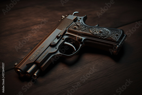 Handgun on empty dark background, pistols and guns for shooting
